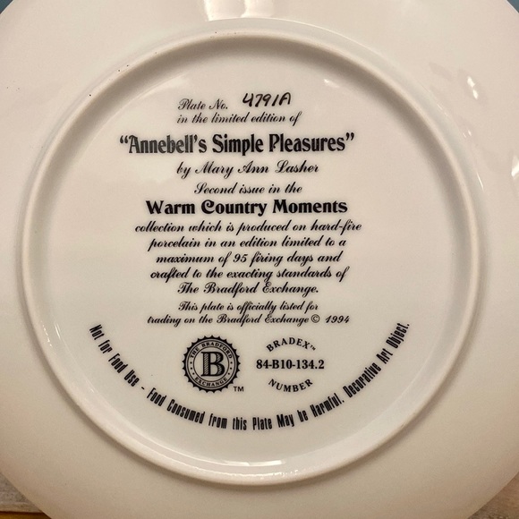 Vintage Mary Ann Lasher Collector Plate -  “Annebell's Simple Pleasures" - Picture 3 of 3